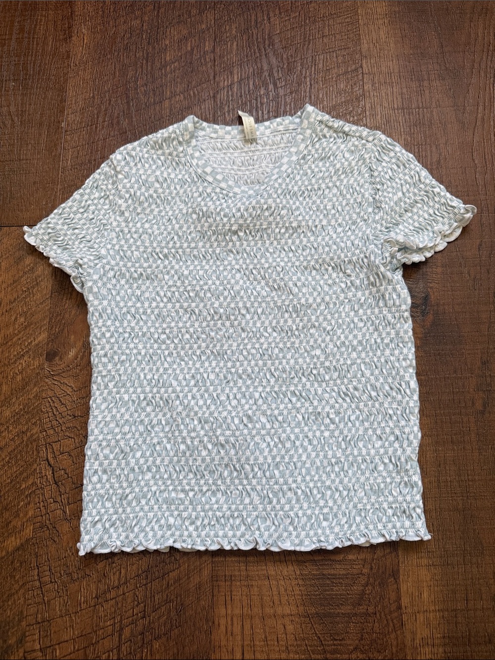 American Eagle Outfitters Pale Blue Textured Ruffle Sleeve Short Sleeve Tee